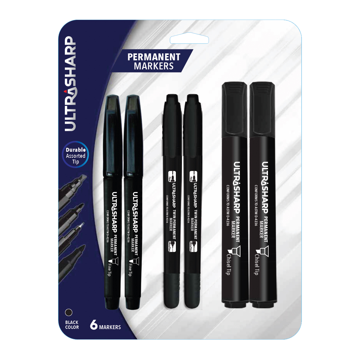 UltraSharp 6 ct Assorted Tip Black Permanent Marker