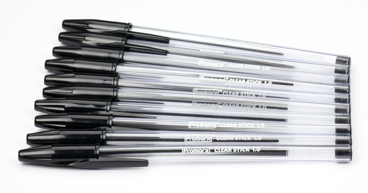 Clear TC Ball Stick Pens Polybag 1.0mm 10 ct