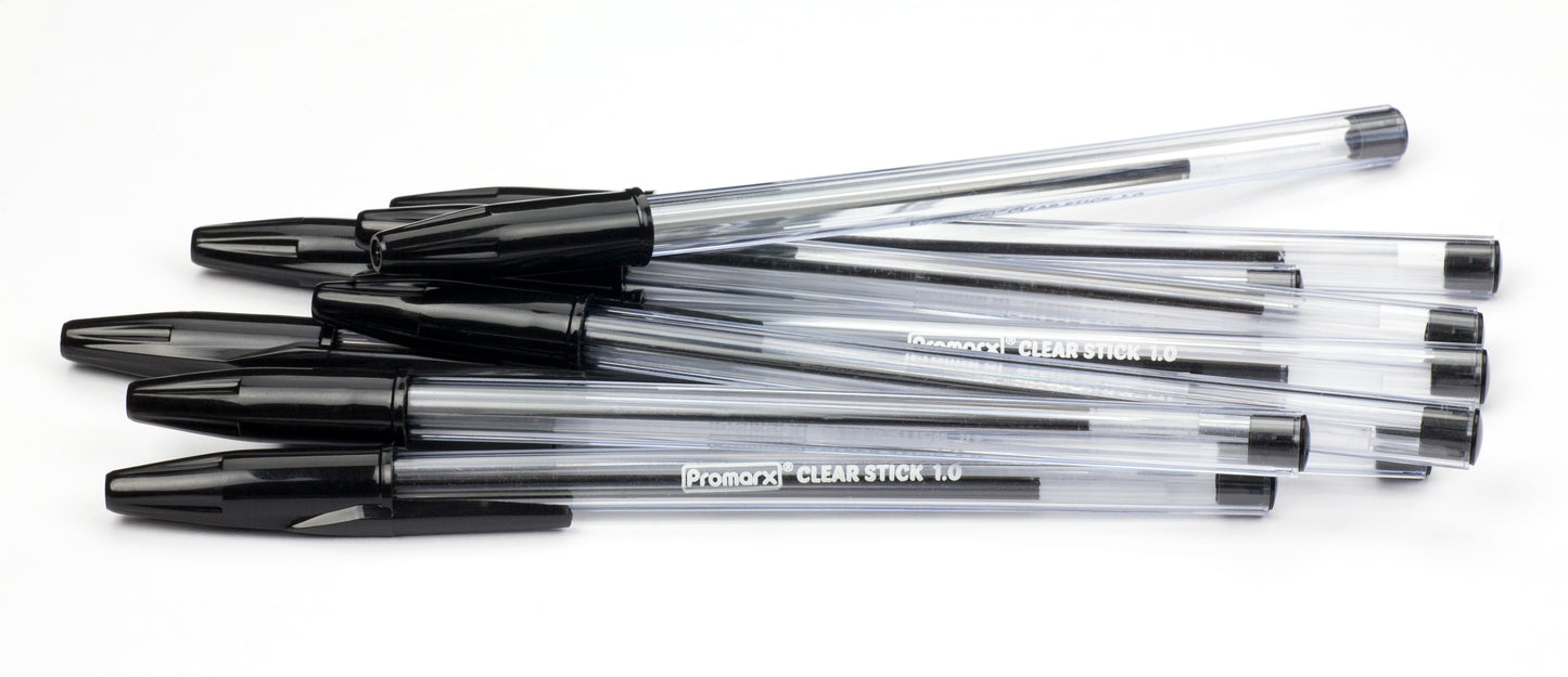 Clear TC Ball Stick Pens Polybag 1.0mm 10 ct