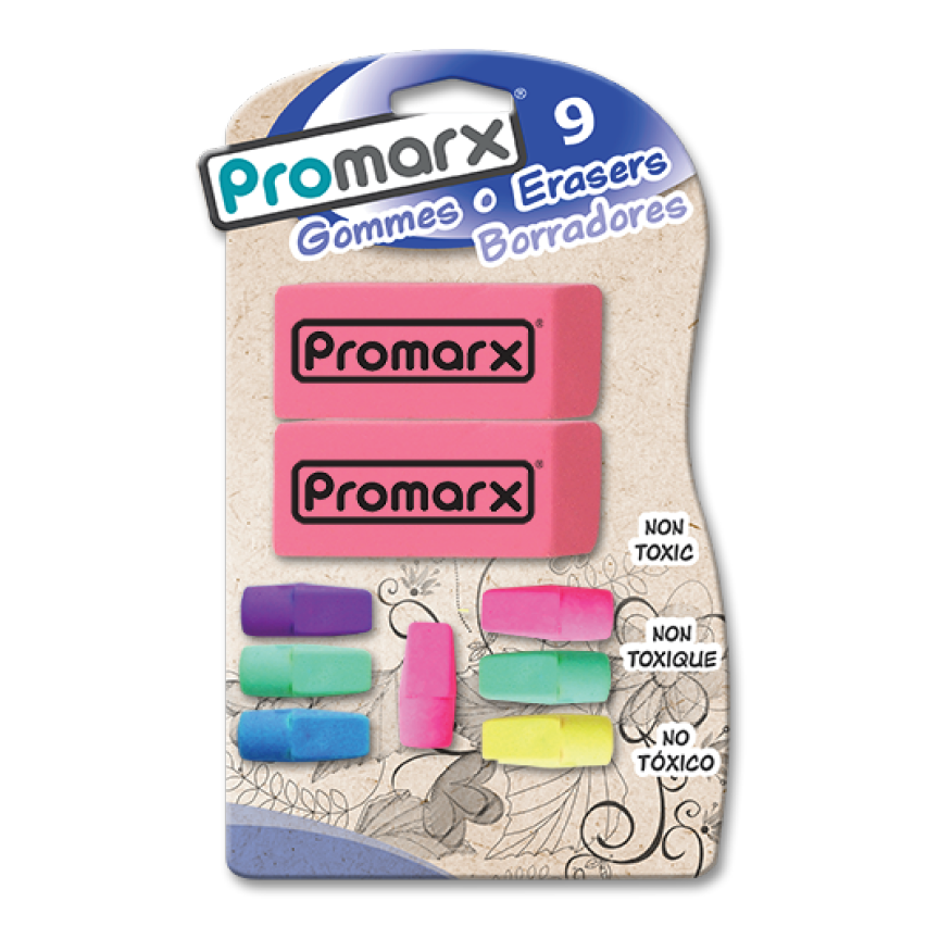 Pink Erasers & Cap Erasers Comb 9 ct