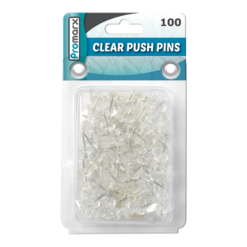 Push Pins Clear Transparent 100 ct β Promarx