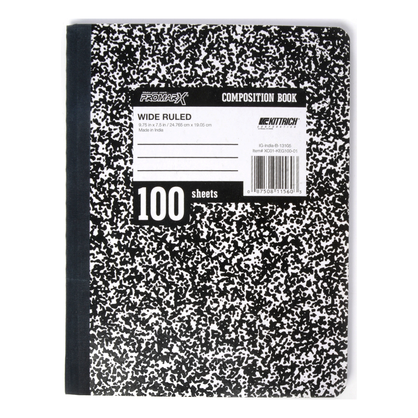 Wide Ruled 9.75” x 7.5” Black Marble Composition Notebook