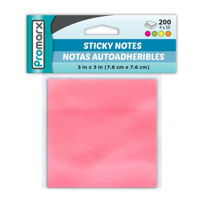 3x3 Asst. Neon Sticky Notes, 4 x 50 Sheet Pads