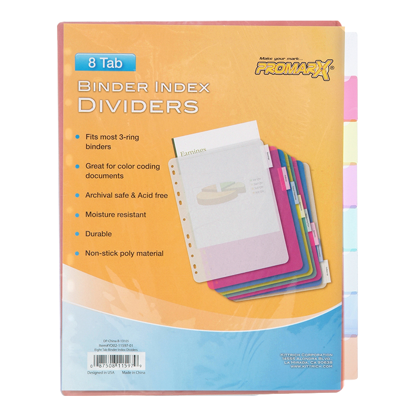 8 Tab Poly Binder Index Dividers Promarx